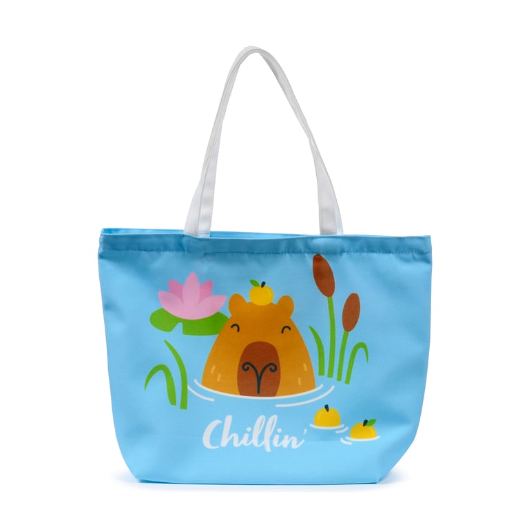 Polyester Beach Bag - Capybara Chillin 100 Polyester, Easy Wipe Clean Outdoor Tote Bag