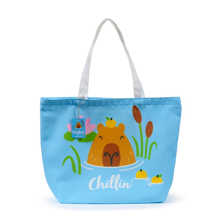 Polyester Beach Bag - Capybara Chillin 100 Polyester, Easy Wipe Clean Outdoor Tote Bag