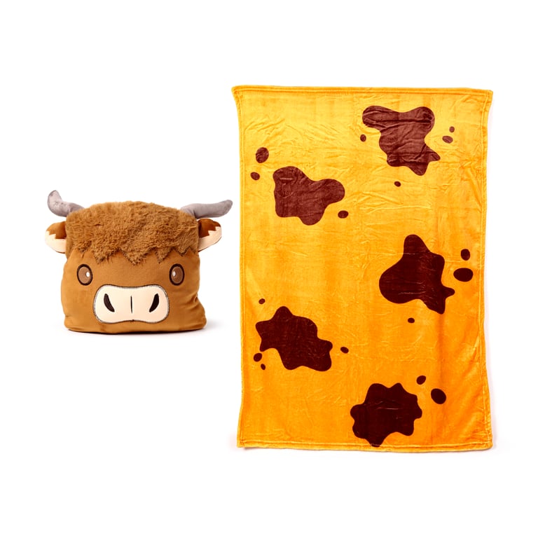 Highland Coo 2-in-1 Plush Toy & Travel Blanket - CE Marked, EN71 Certified
