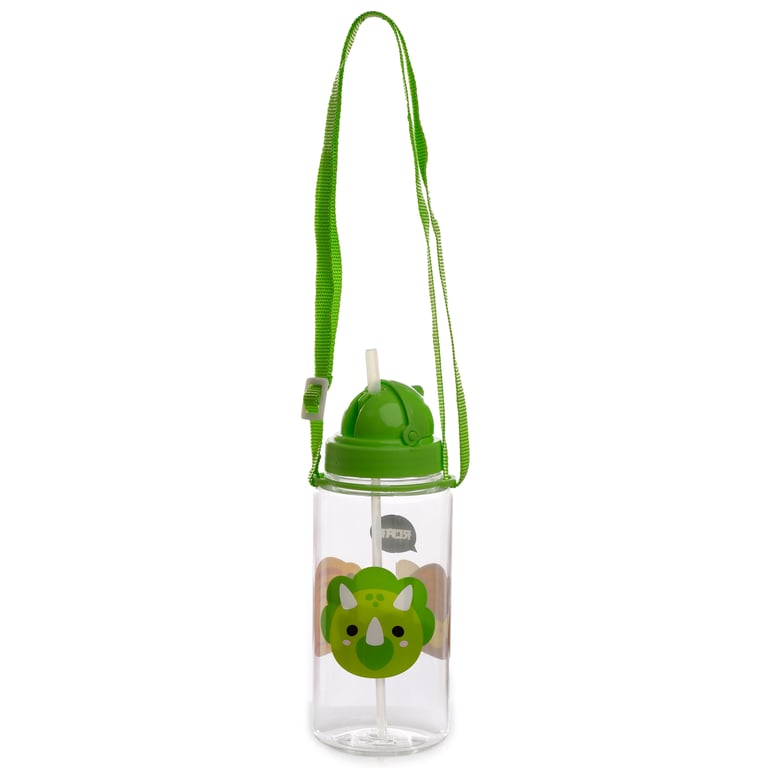 Adoramals Dinosaur 450ml BPA Free Flip Straw Reusable Water Bottle for Kids