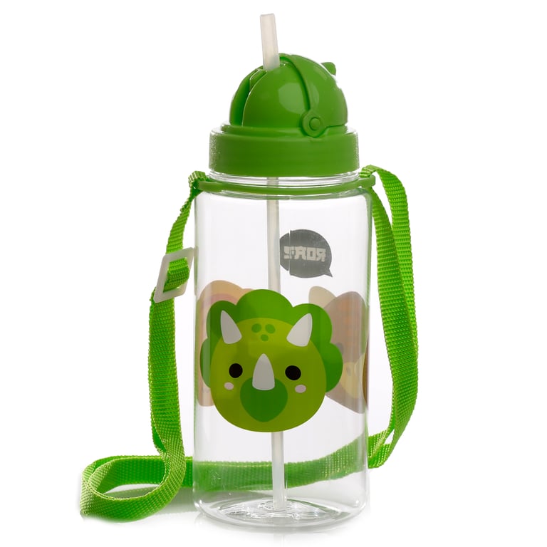 Adoramals Dinosaur 450ml BPA Free Flip Straw Reusable Water Bottle for Kids