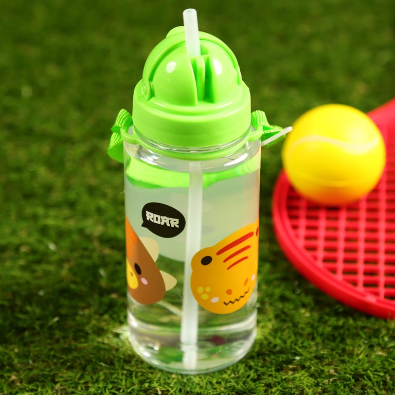 Adoramals Dinosaur 450ml BPA Free Flip Straw Reusable Water Bottle for Kids