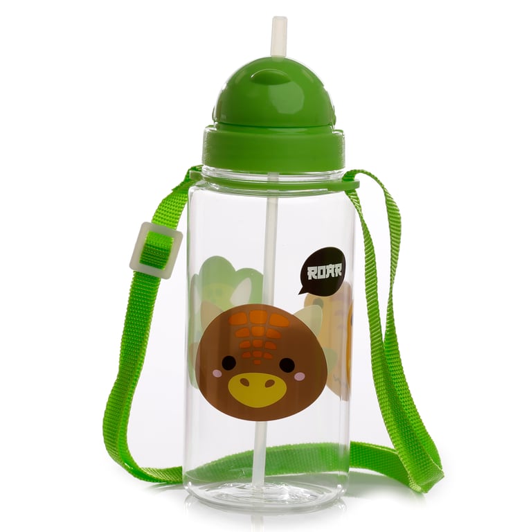 Adoramals Dinosaur 450ml BPA Free Flip Straw Reusable Water Bottle for Kids