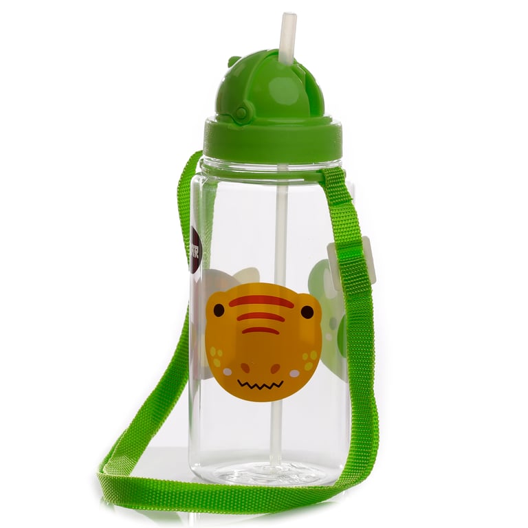 Adoramals Dinosaur 450ml BPA Free Flip Straw Reusable Water Bottle for Kids