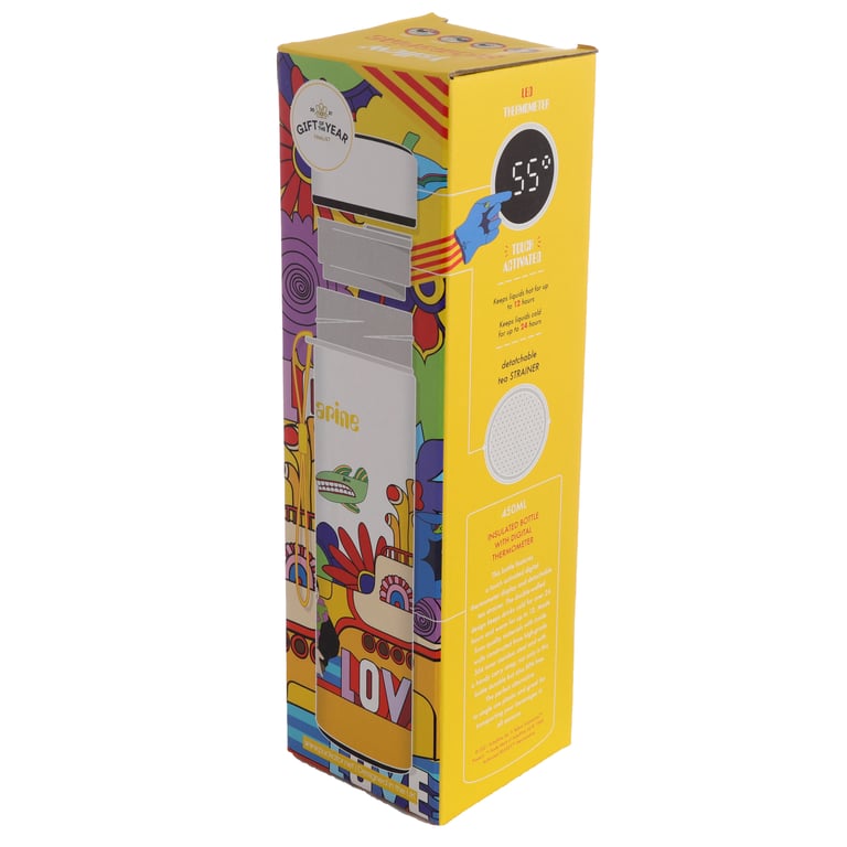 Reusable Insulated Digital Thermometer Bottle - Yellow Submarine, 450ml BPA Free Stainless Steel Water Bottle