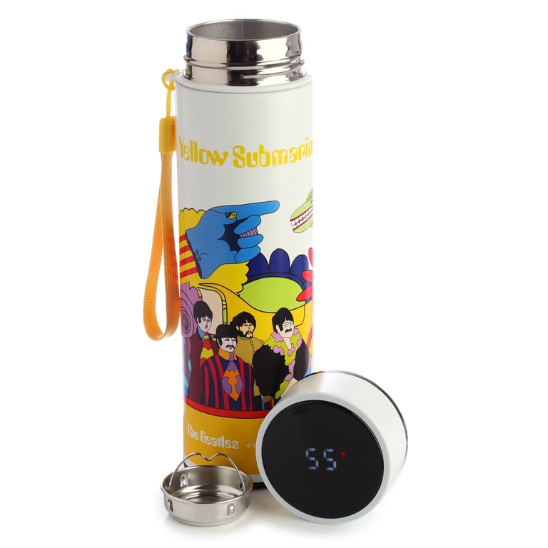 Reusable Insulated Digital Thermometer Bottle - Yellow Submarine, 450ml BPA Free Stainless Steel Water Bottle