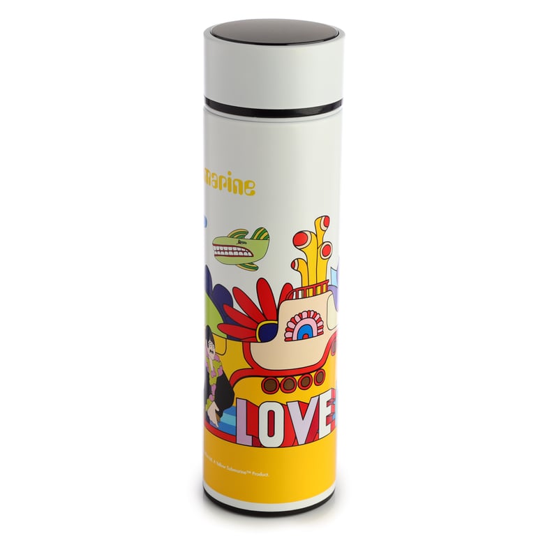 Reusable Insulated Digital Thermometer Bottle - Yellow Submarine, 450ml BPA Free Stainless Steel Water Bottle