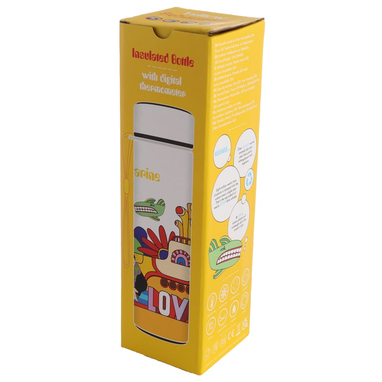 Reusable Insulated Digital Thermometer Bottle - Yellow Submarine, 450ml BPA Free Stainless Steel Water Bottle