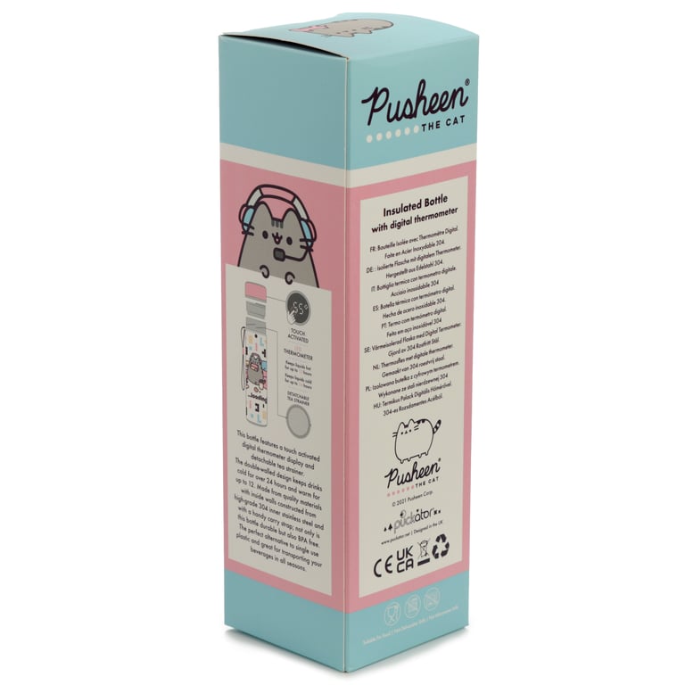 Pusheen Gaming Insulated Reusable Drinks Bottle with Digital Thermometer