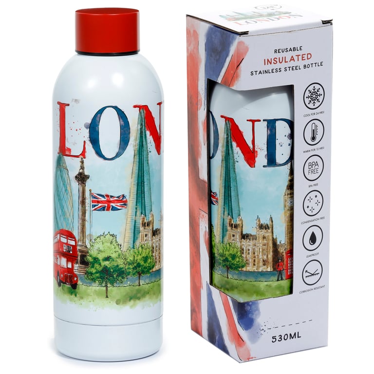Reusable Stainless Steel Insulated Drinks Bottle 530ml - Thermal Keeping up to 24Hrs Cold & 12Hrs Warm