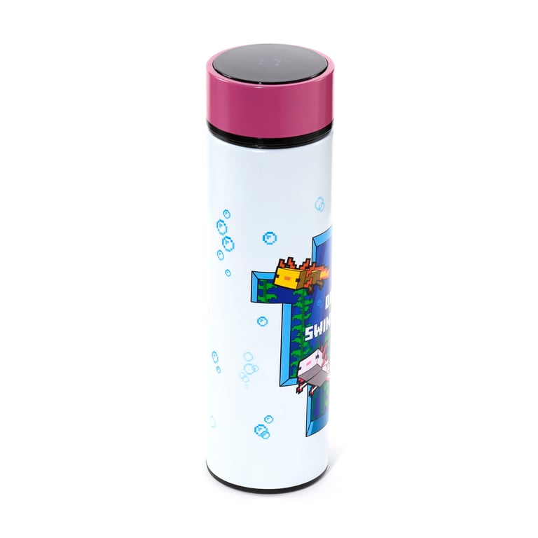 Minecraft Axolotl Reusable Insulated Digital Thermometer Bottle - 450ml BPA Free Stainless Steel