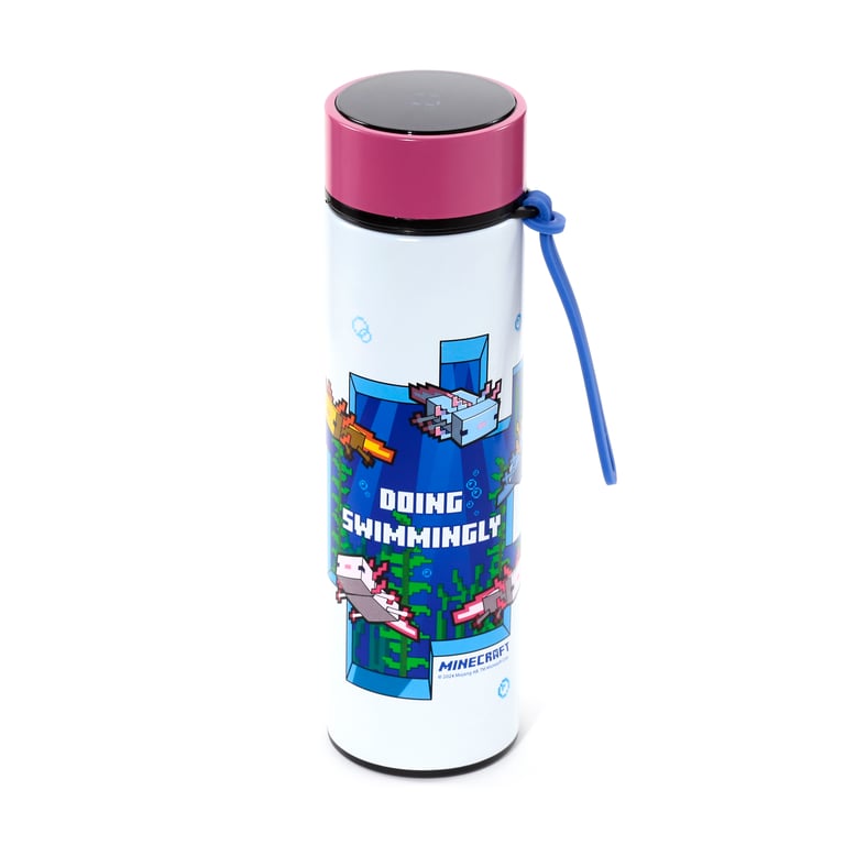 Minecraft Axolotl Reusable Insulated Digital Thermometer Bottle - 450ml BPA Free Stainless Steel
