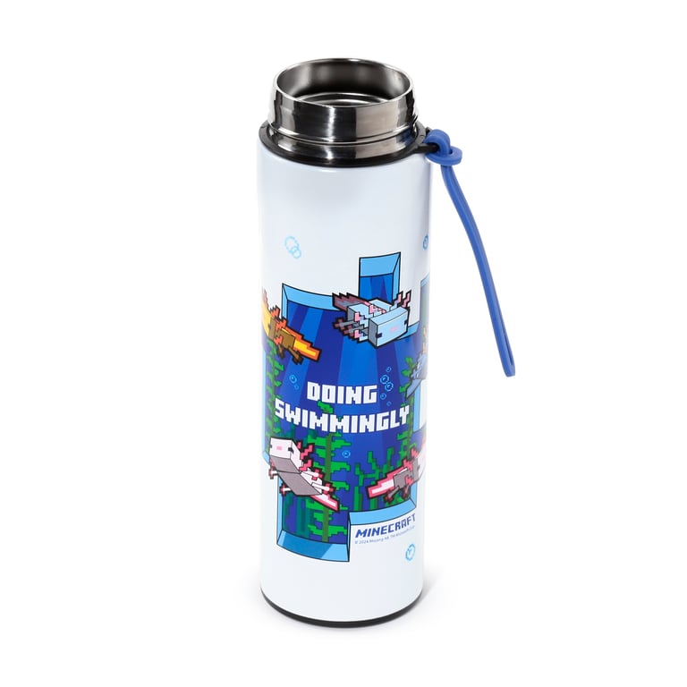 Minecraft Axolotl Reusable Insulated Digital Thermometer Bottle - 450ml BPA Free Stainless Steel