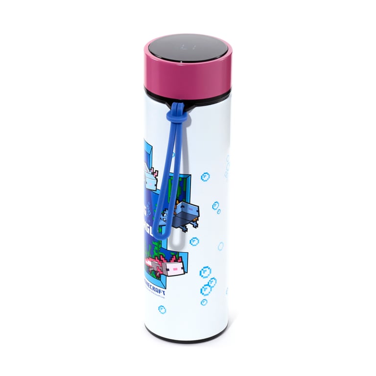 Minecraft Axolotl Reusable Insulated Digital Thermometer Bottle - 450ml BPA Free Stainless Steel