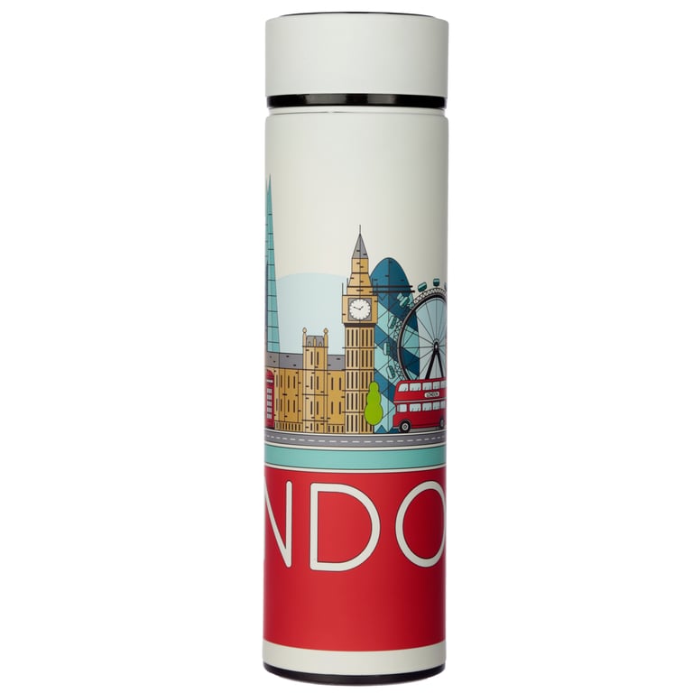 Reusable Insulated Drinks Bottle with Digital Thermometer and Temperature Display - 450ml Stainless Steel