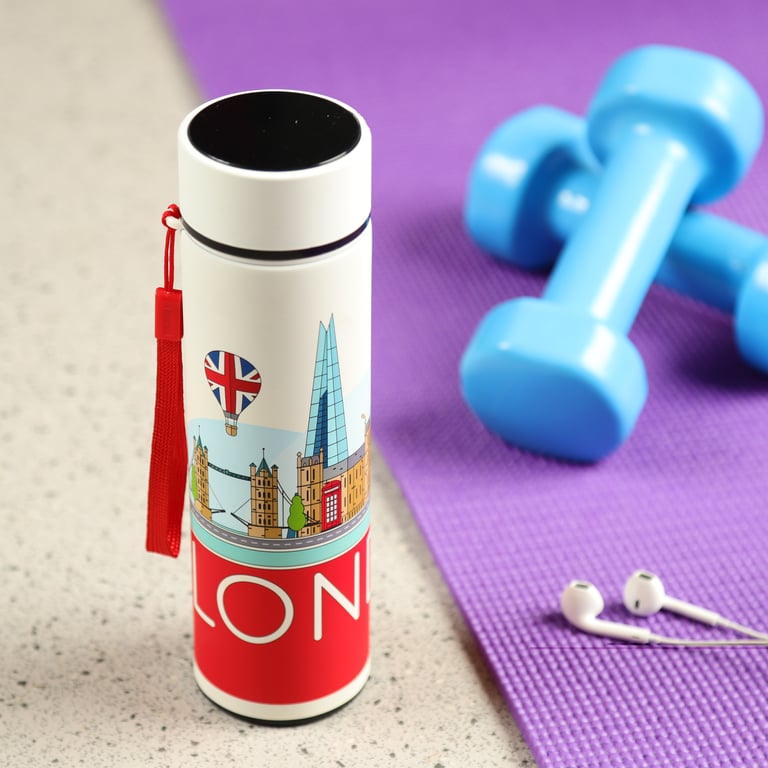 Reusable Insulated Drinks Bottle with Digital Thermometer and Temperature Display - 450ml Stainless Steel