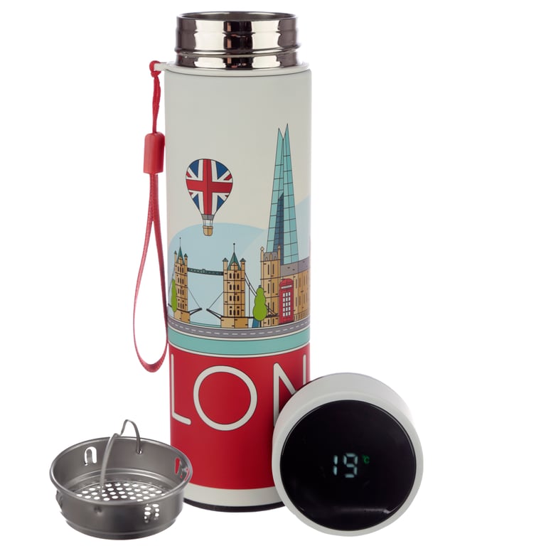 Reusable Insulated Drinks Bottle with Digital Thermometer and Temperature Display - 450ml Stainless Steel