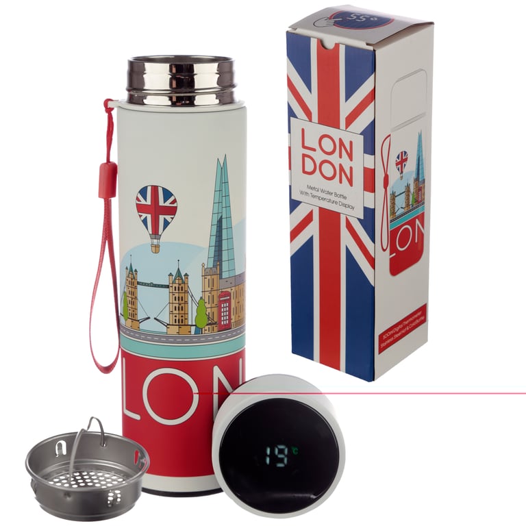 Reusable Insulated Drinks Bottle with Digital Thermometer and Temperature Display - 450ml Stainless Steel
