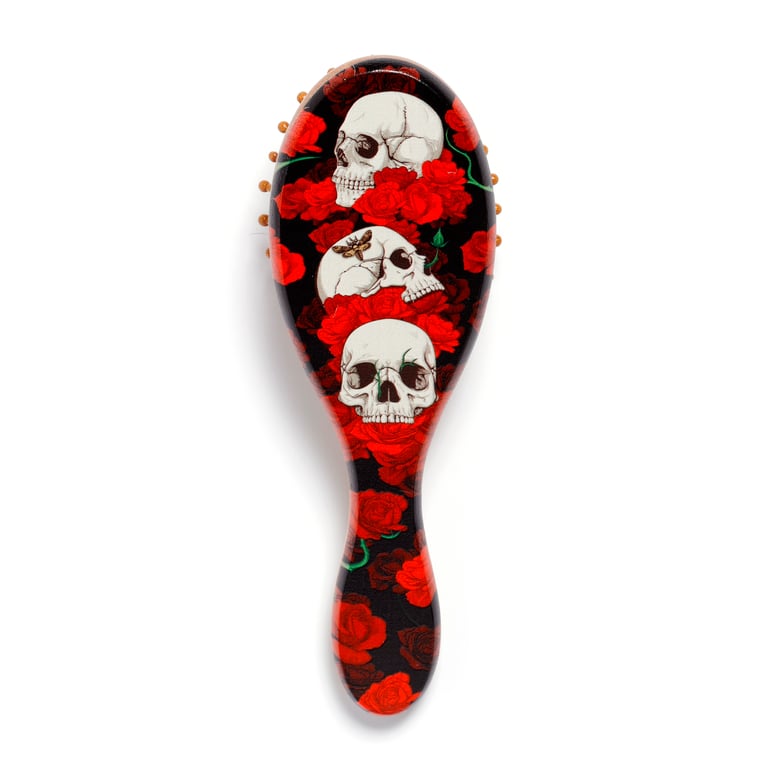 100 Bamboo Natural Hairbrush - Skulls and Roses Design