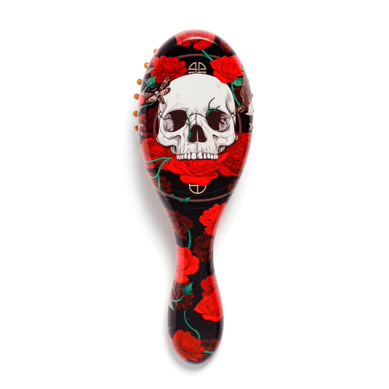100 Bamboo Natural Hairbrush - Skulls and Roses Design