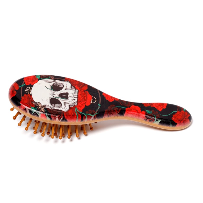 100 Bamboo Natural Hairbrush - Skulls and Roses Design