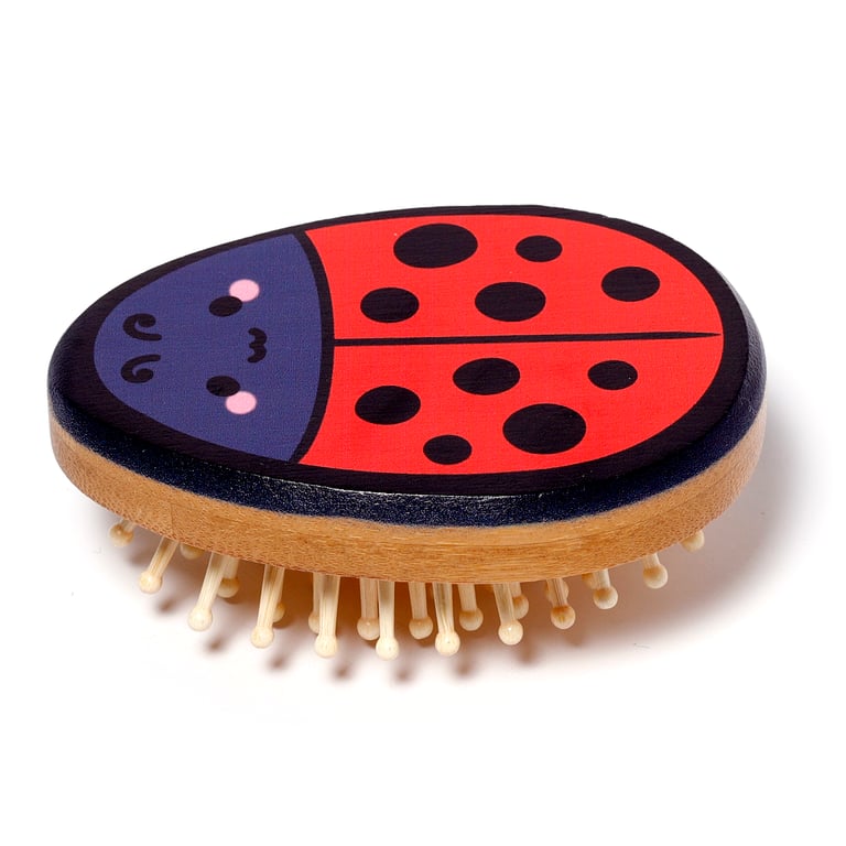 Adoramals Tilly the Ladybird Bamboo Hair Brush - Natural Wood Grooming Tool