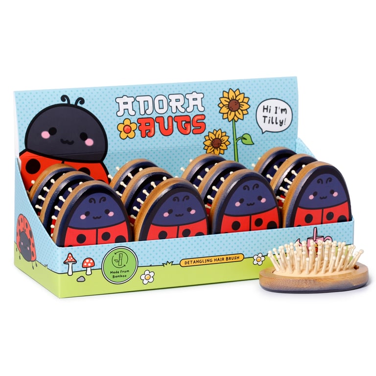 Adoramals Tilly the Ladybird Bamboo Hair Brush - Natural Wood Grooming Tool