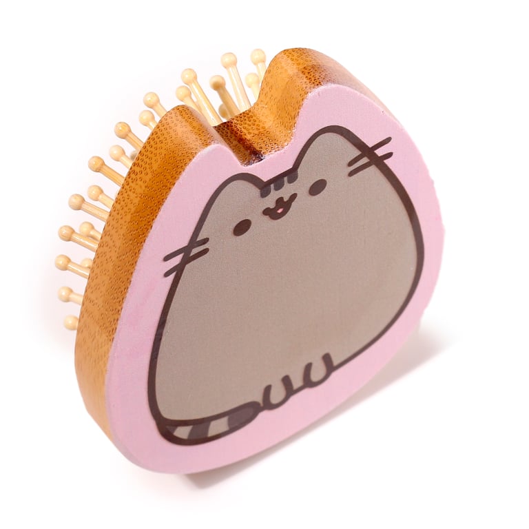 Bamboo Shaped Pusheen Cat Hair Brush - Licensed Natural Wood Grooming Tool