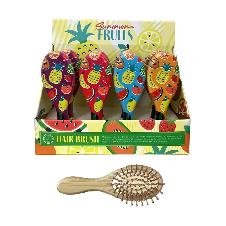 Bamboo Hair Brush - Summer Fruits Design, Eco-Friendly & Natural