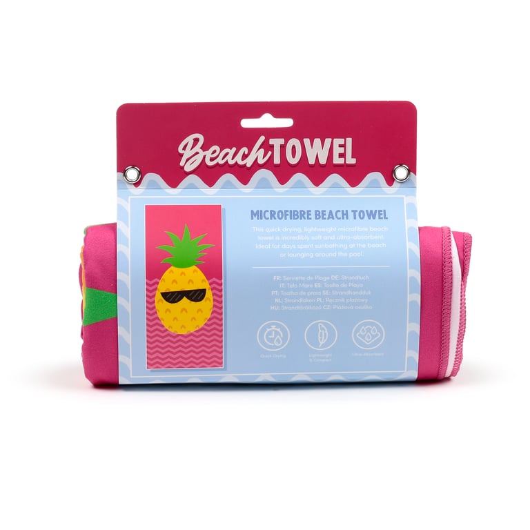 Microfibre Beach Towel - Good Vibes Pineapple, 90 Polyester and Acrylic Free