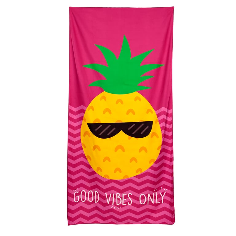 Microfibre Beach Towel - Good Vibes Pineapple, 90 Polyester and Acrylic Free