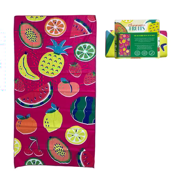 Microfibre Beach Towel - Summer Fruits, Durable Polyester Polyamide Construction