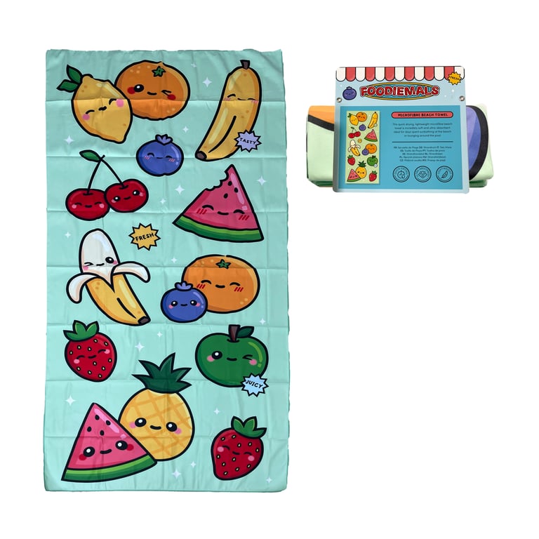 Microfibre Beach Towel - Watermelon & Summer Fruits, Polyester Blend, Quick-Dry and Soft
