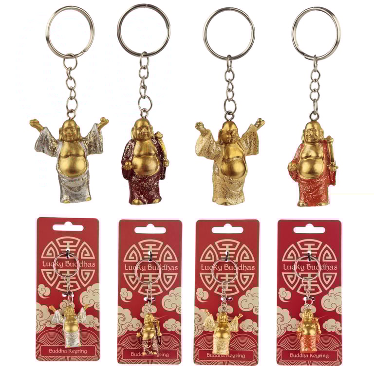 Lucky Buddha Resin and Metal Keyring - Home Decor Good Luck Charm