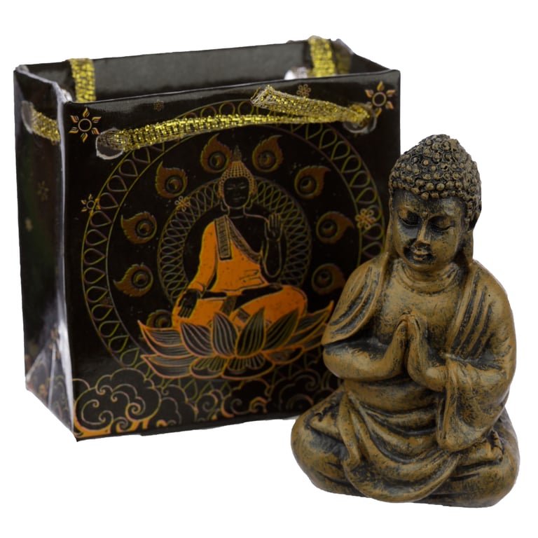 Mini Thai Buddha Figurine - Resin Statue Gift Bag Included