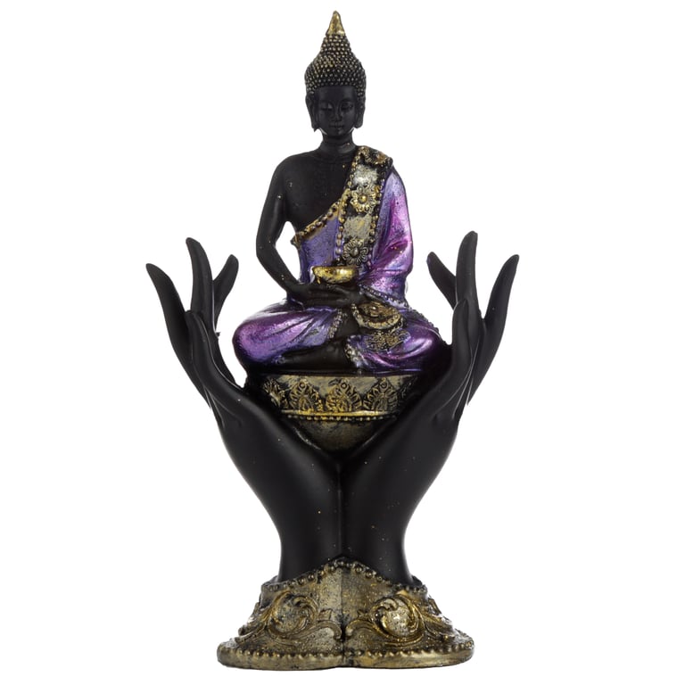 Thai Handcrafted Resin Sitting Buddha Statue - Purple Gold Black Decorative Home Decor