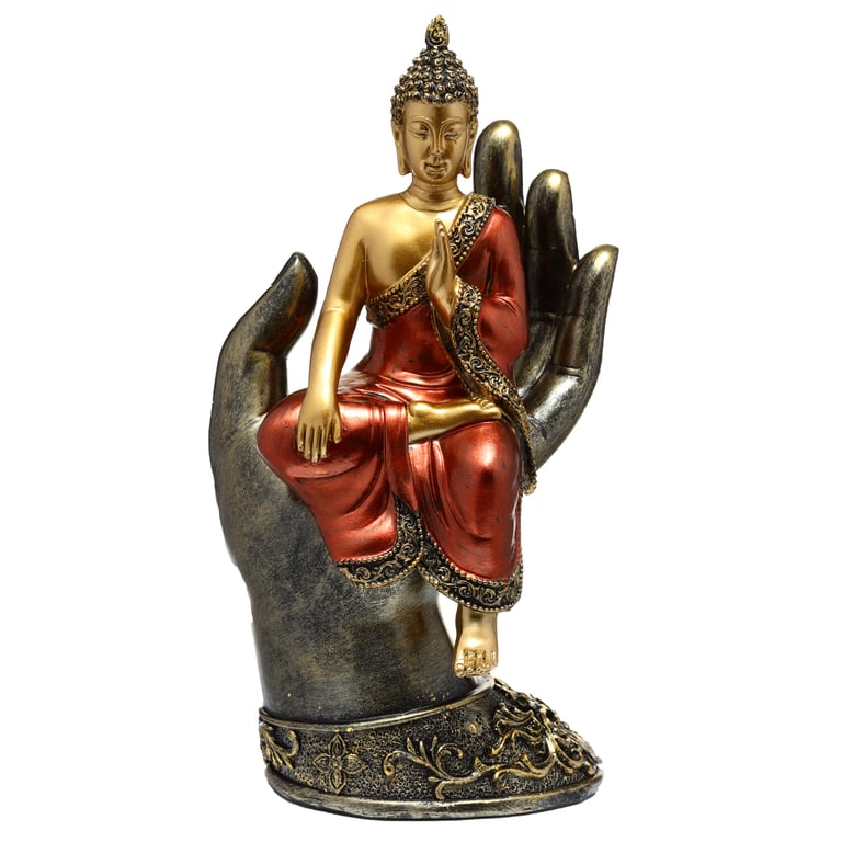 Resin Gold Red Sitting Thai Buddha Figurine Home Decor Statue