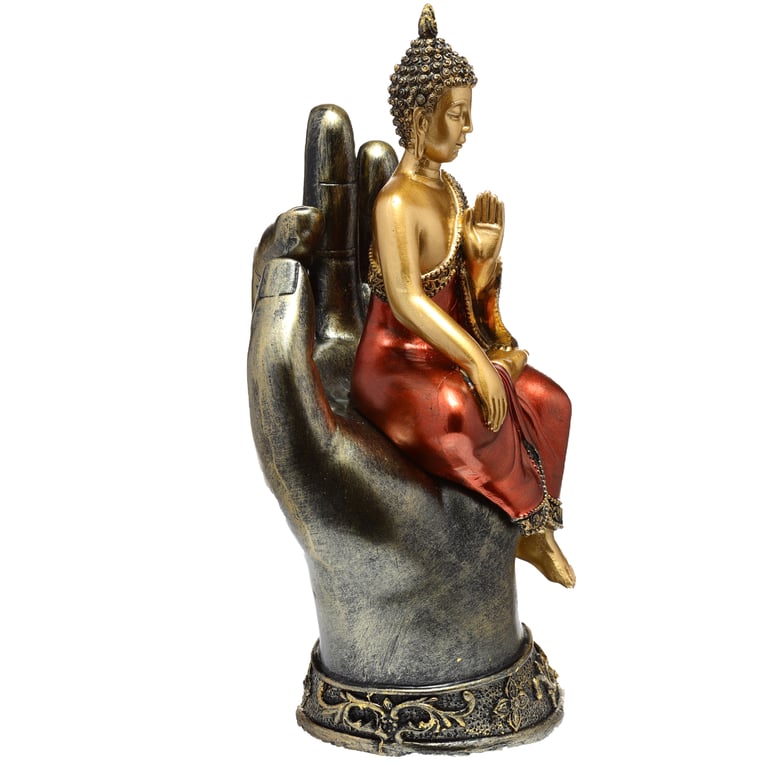 Resin Gold Red Sitting Thai Buddha Figurine Home Decor Statue