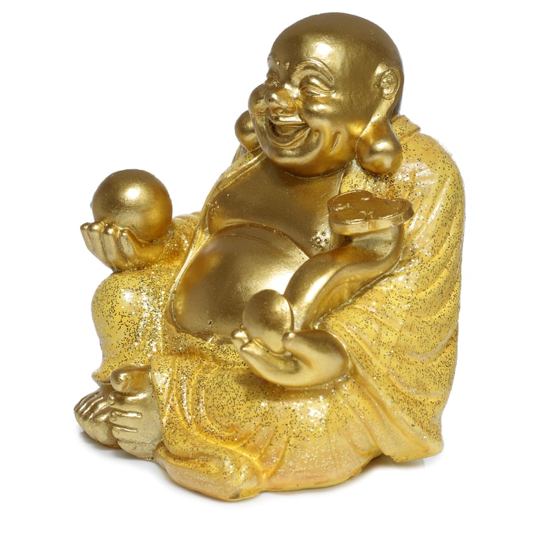 Mini Lucky Glitter Chinese Laughing Buddha Resin Ornament, 8cm Home Decoration