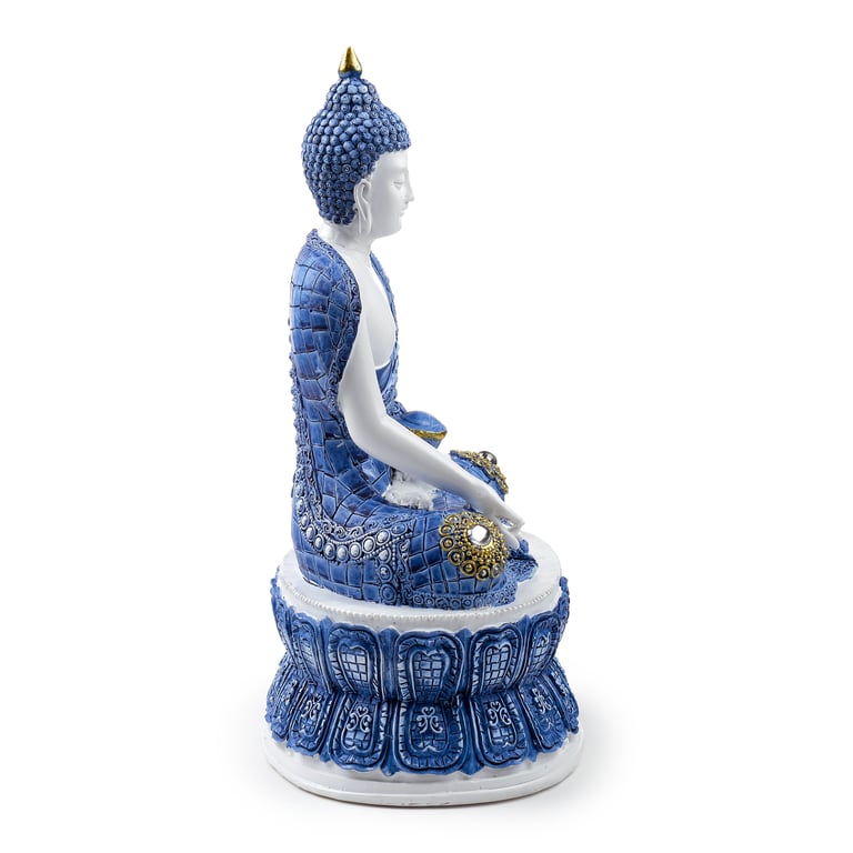Decorative White & Blue Thai Buddha - Lotus Resin Statue Home Decor