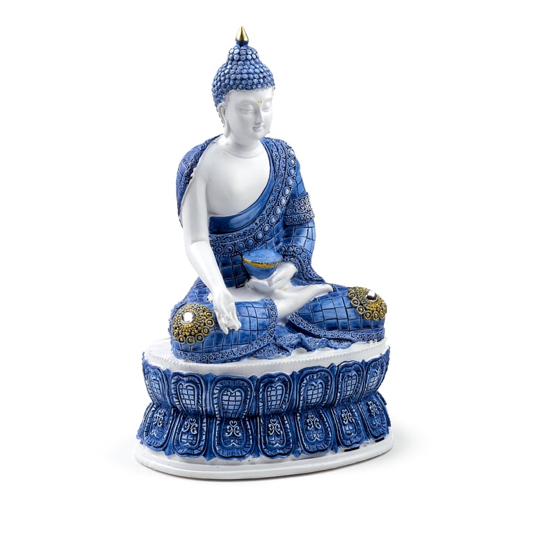 Decorative White & Blue Thai Buddha - Lotus Resin Statue Home Decor