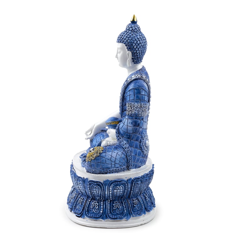Decorative White & Blue Thai Buddha - Lotus Resin Statue Home Decor