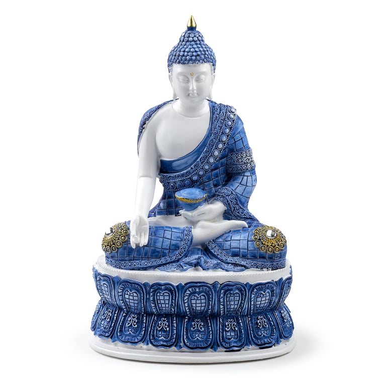 Decorative White & Blue Thai Buddha - Lotus Resin Statue Home Decor