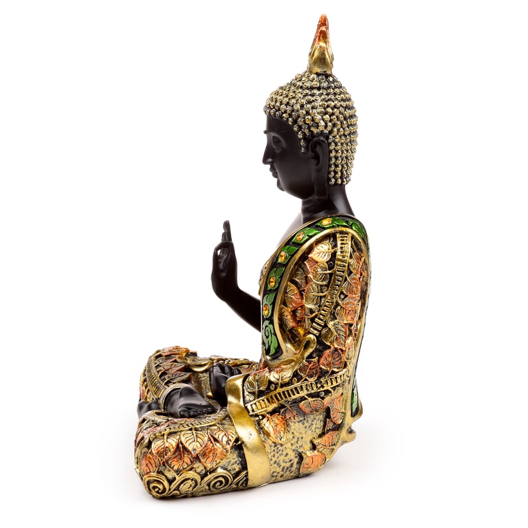 Black and Orange Gold Thai Buddha Meditation Statue - Resin Home Decor