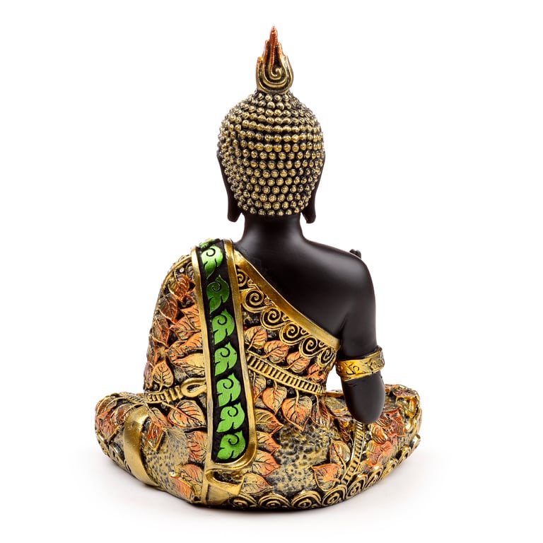 Black and Orange Gold Thai Buddha Meditation Statue - Resin Home Decor