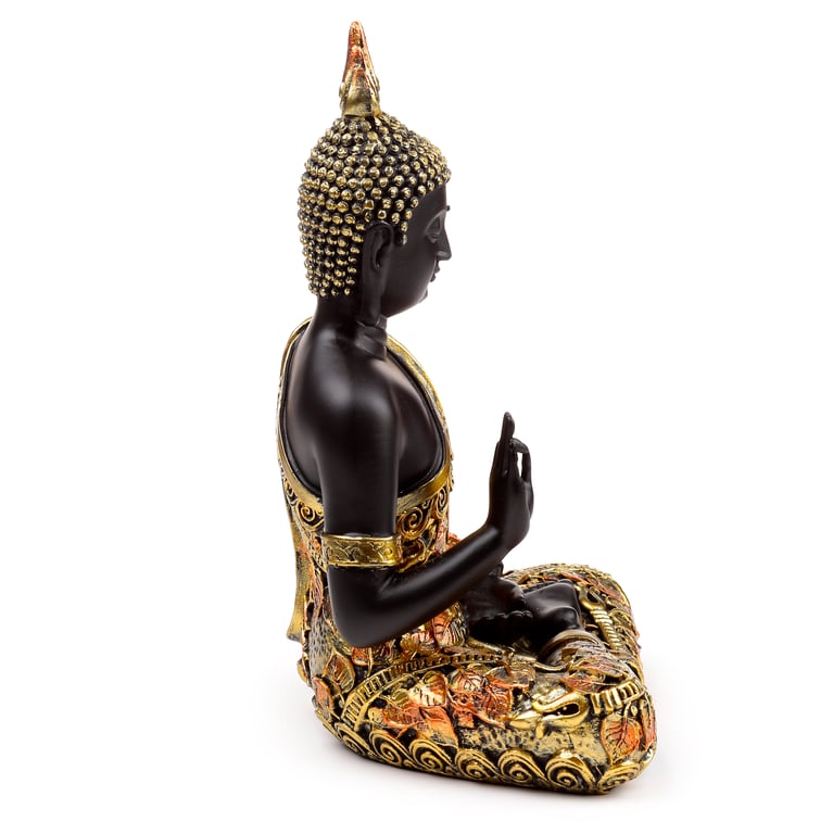 Black and Orange Gold Thai Buddha Meditation Statue - Resin Home Decor