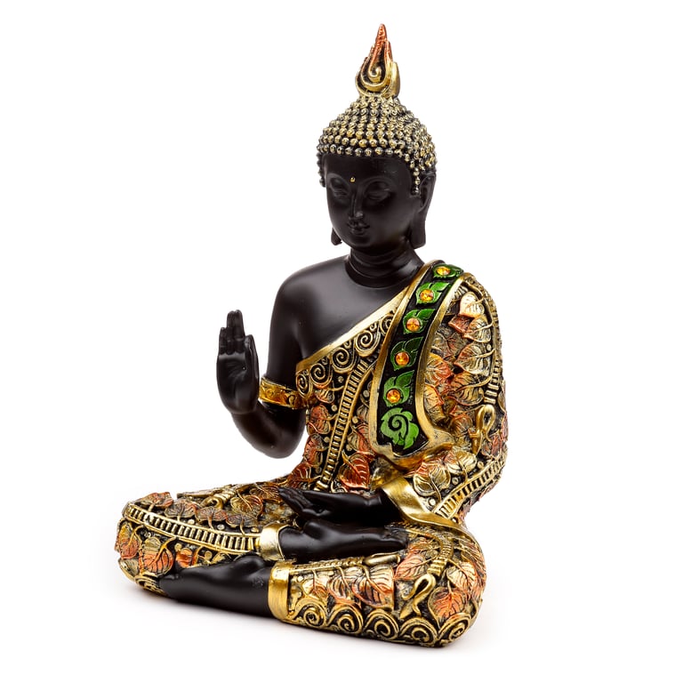 Black and Orange Gold Thai Buddha Meditation Statue - Resin Home Decor