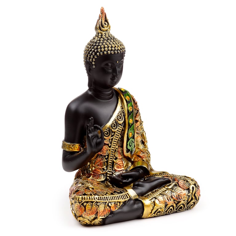 Black and Orange Gold Thai Buddha Meditation Statue - Resin Home Decor