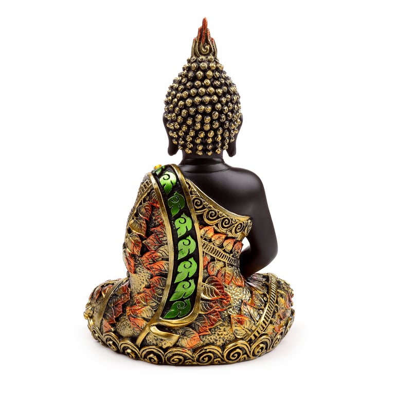 Decorative Black & Orange Gold Thai Buddha - Resin Contemplation Statue