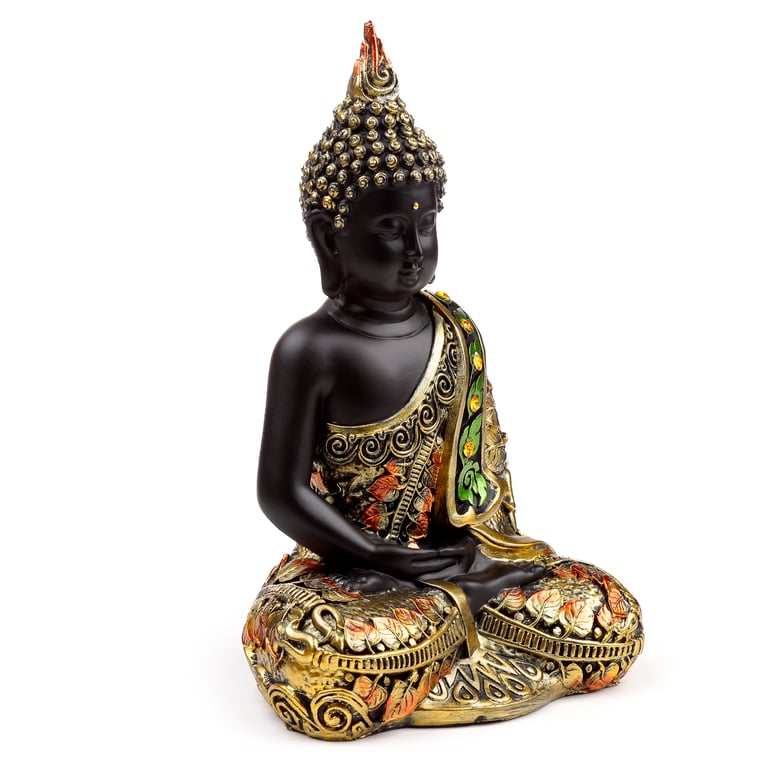 Decorative Black & Orange Gold Thai Buddha - Resin Contemplation Statue